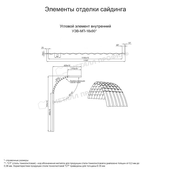 Угловой элемент внутренний УЭВ-МП-18х90° (PURMAN-20-8017-0.5) по цене 4945 ₽, купить в Москве.