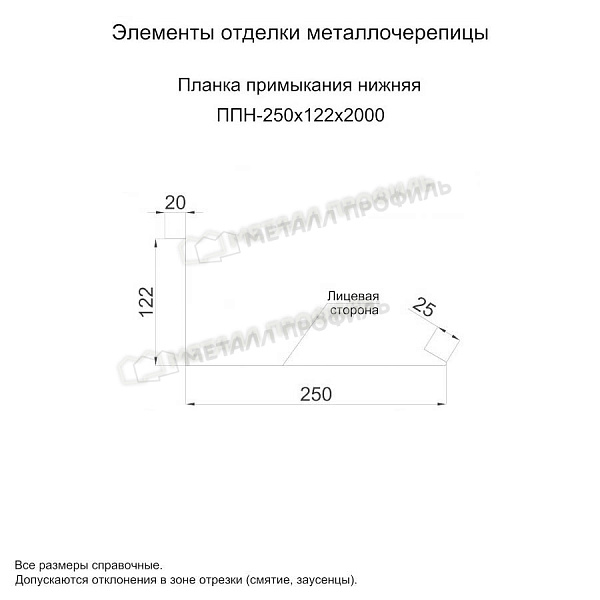 Планка примыкания нижняя 250х122х2000 (PURMAN-20-Tourmalin-0.5) продажа в Москве, по цене 2330 ₽.